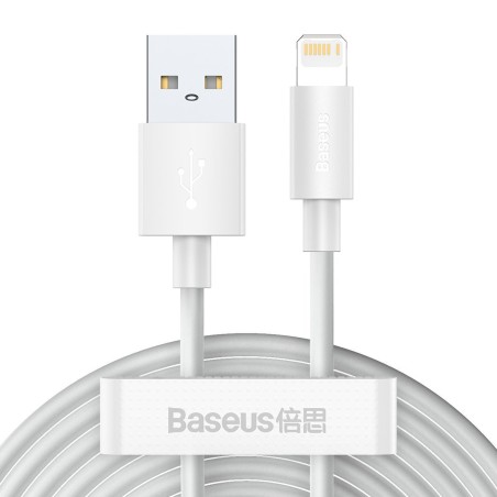 Baseus Simple Wisdom Data Cable Kit USB to Lightning 2,4A (2 tk/komplekt) 1,5 m valge
