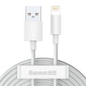 Baseus Simple Wisdom Data Cable Kit USB to Lightning 2,4A (2 tk/komplekt) 1,5 m valge
