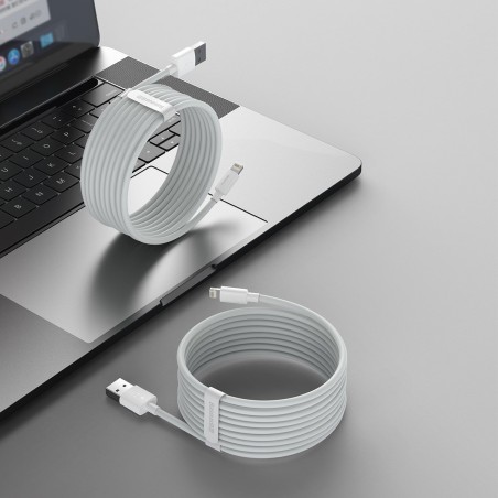 Baseus Simple Wisdom Data Cable Kit USB to Lightning 2,4A (2 tk/komplekt) 1,5 m valge