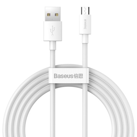 Baseus Simple Wisdom andmekaabli komplekt USB to Micro 2.1A (2 tk/komplekt) 1,5 m valge