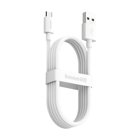Baseus Simple Wisdom andmekaabli komplekt USB to Micro 2.1A (2 tk/komplekt) 1,5 m valge