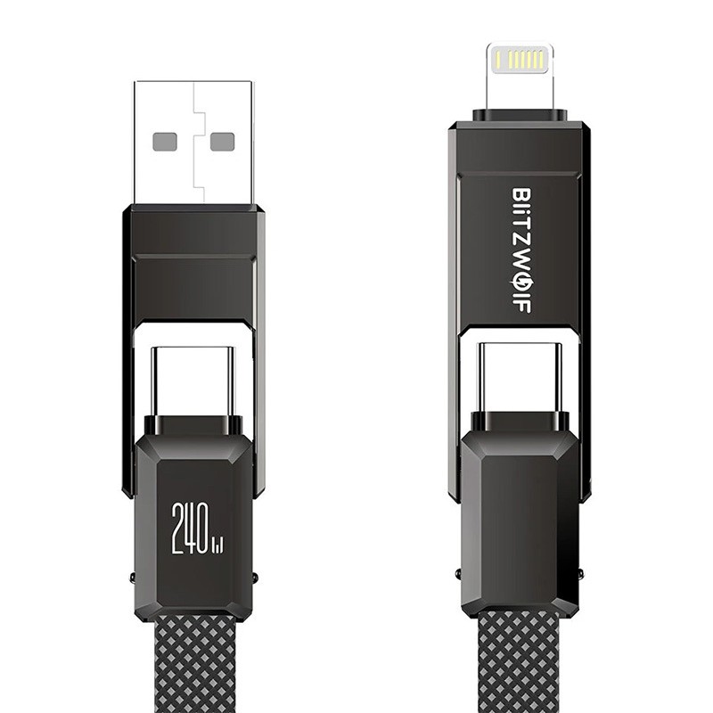 Blitzwolf BW-HDC7 4-in-1 USB+C+Lightning kaabel 240W 1,2m (must)