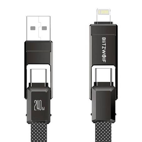 Blitzwolf BW-HDC7 4-in-1 USB+C+Lightning kaabel 240W 1,2m (must)