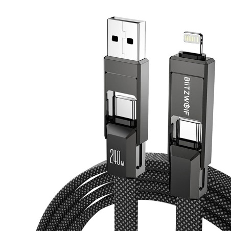 Blitzwolf BW-HDC7 4-in-1 USB+C+Lightning kaabel 240W 1,2m (must)