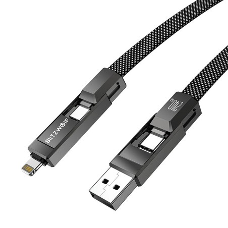 Blitzwolf BW-HDC7 4-in-1 USB+C+Lightning kaabel 240W 1,2m (must)
