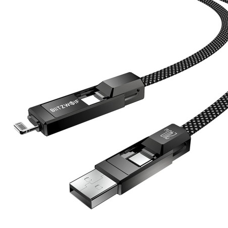 Blitzwolf BW-HDC7 4-in-1 USB+C+Lightning kaabel 240W 1,2m (must)