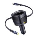 Baseus Enjoyment Max autolaadija USB-C+Lightning kaablite ja USB-A+USB-C portidega 90W must