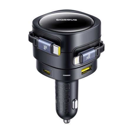 Baseus Enjoyment Max autolaadija USB-C+Lightning kaablite ja USB-A+USB-C portidega 90W must
