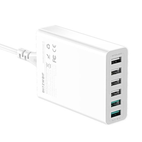 Laadija 6x USB Blitzwolf BW-S15, QC 3.0, 60 W (valge)