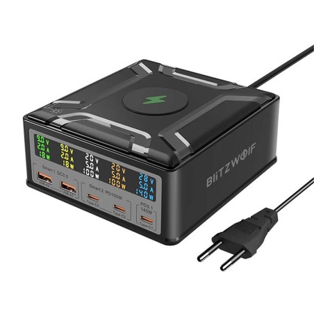 Blitzwolf BW-S28 260W, 2xUSB-A, 3xUSB-C, 15W juhtmeta laadija (must)