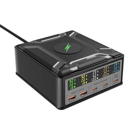Blitzwolf BW-S28 260W, 2xUSB-A, 3xUSB-C, 15W juhtmeta laadija (must)