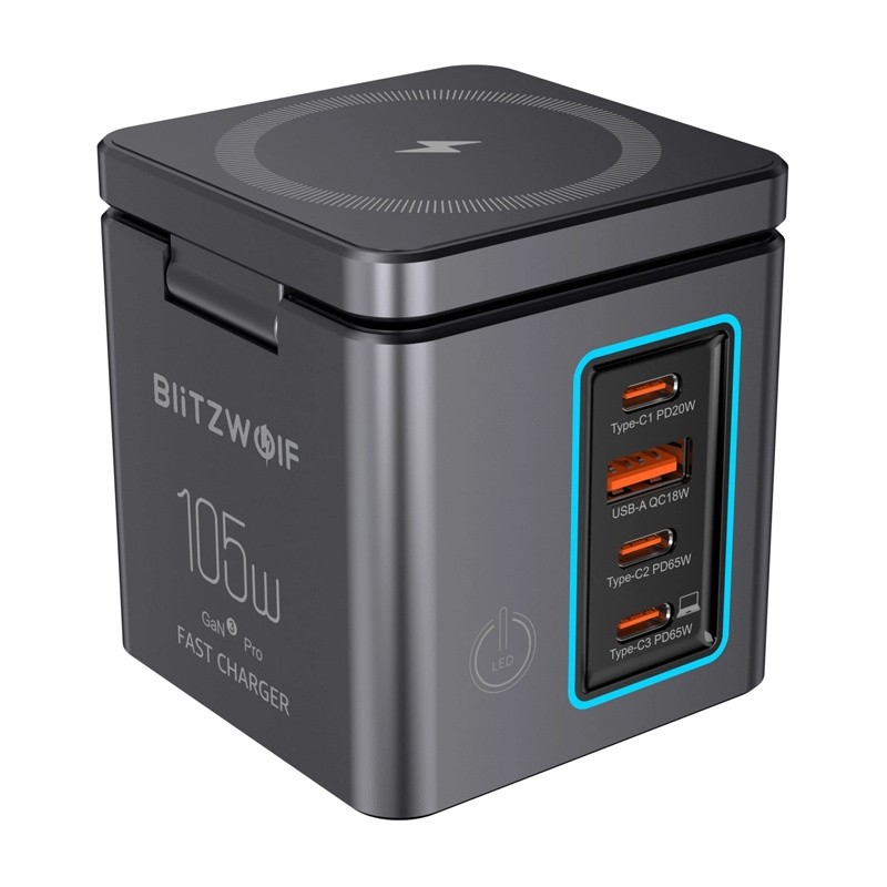Blitzwolf BW-i113 GaN, USB-A, 3xUSB-C, 105 W võrgulaadija