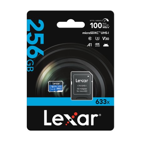 Lexari suure jõudlusega 633x microSDXC 256 GB mälukaart + SD-adapter