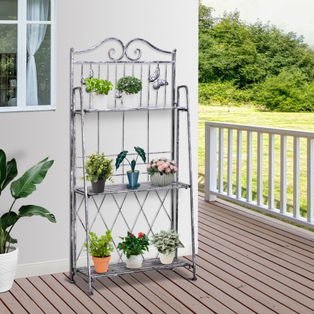 Kolmetasandiline metallist taimeriiul, hõbehall, 44 × 25 × 96 cm