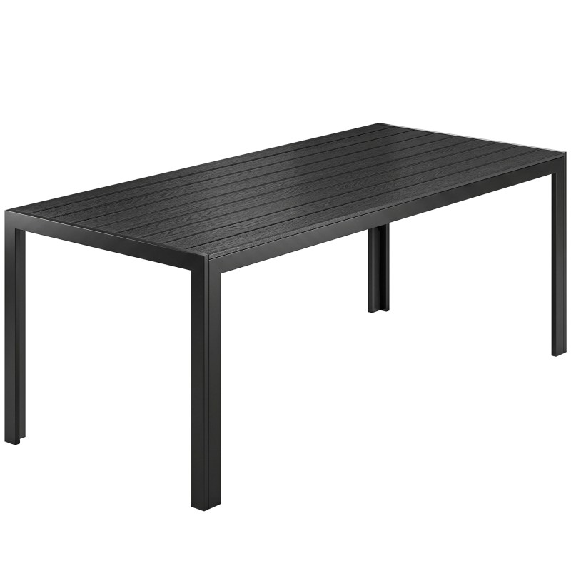 Must ilmastikukindel plastist aialaud puidumustriga, 190 × 84,5 × 72 cm