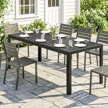 Must ilmastikukindel plastist aialaud puidumustriga, 190 × 84,5 × 72 cm
