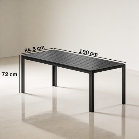 Must ilmastikukindel plastist aialaud puidumustriga, 190 × 84,5 × 72 cm