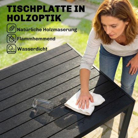 Must ilmastikukindel plastist aialaud puidumustriga, 190 × 84,5 × 72 cm