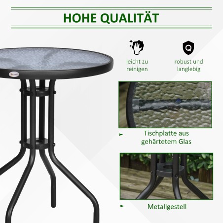 Metallist aiaklaaslaud turvaklaasist lauaplaadiga, Ø60 × 70 cm