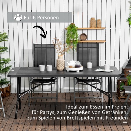 Kokkupandav välilaud 6 inimesele, puidumustriga, tumehall, 180 × 75,5 × 73 cm