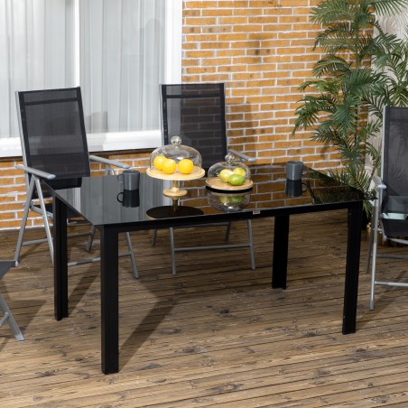 Ilmastikukindel must 6 inimese terrassilaud karastatud klaasist, 150 × 90 × 74 cm