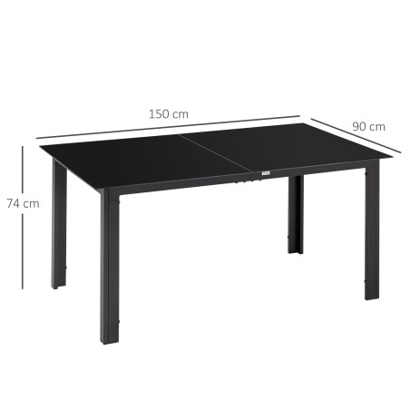 Ilmastikukindel must 6 inimese terrassilaud karastatud klaasist, 150 × 90 × 74 cm