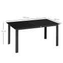 Ilmastikukindel must 6 inimese terrassilaud karastatud klaasist, 150 × 90 × 74 cm