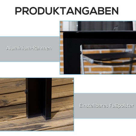 Ilmastikukindel must 6 inimese terrassilaud karastatud klaasist, 150 × 90 × 74 cm