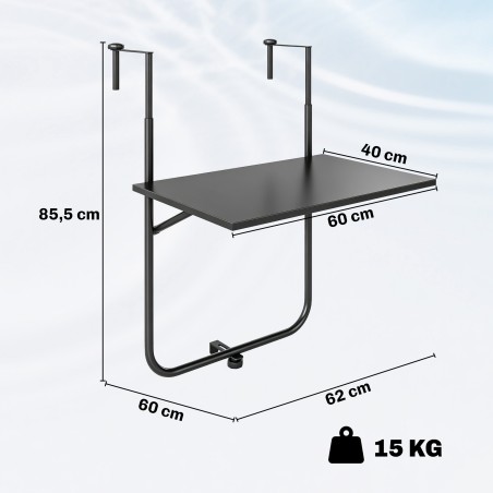 Reguleeritav rõdulaud 6–15 cm paksusele piiretele, must