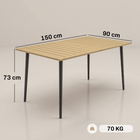 Terasest ilmastikukindel aialaud 150 × 90 cm, vihmavarjuavaga, pruun