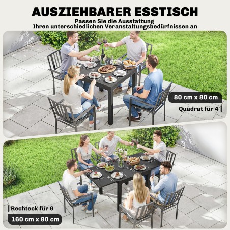 Pikendatav alumiiniumist aialaud 80/160 × 80 cm, 4–6 inimesele