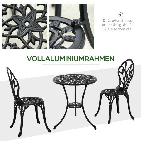 Ilmastikukindel bistrookomplekt 2 inimesele, alumiiniumist, must