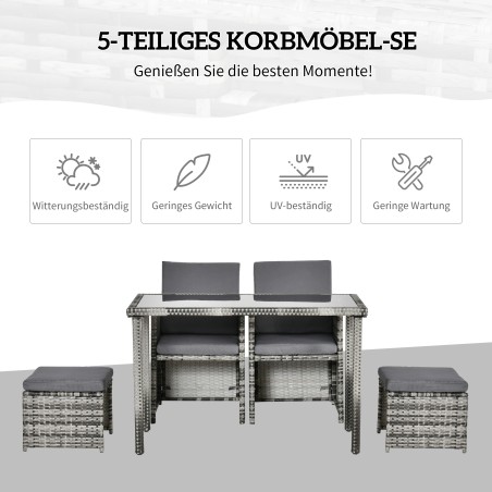 Polürotangist aiakomplekt 4 inimesele patjadega, hall
