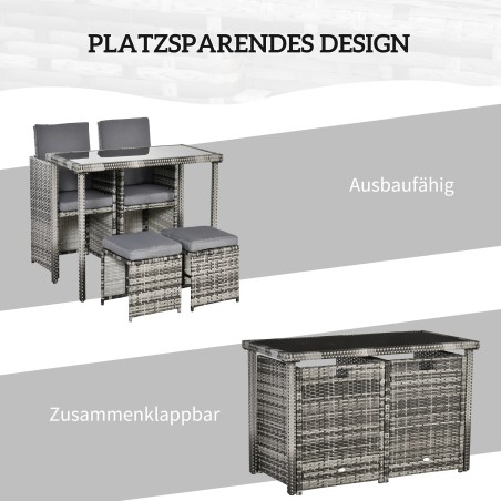 Polürotangist aiakomplekt 4 inimesele patjadega, hall