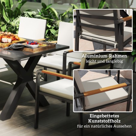 Aiamööbli komplekt 6 inimesele: laud ja 6 tooli, must-hall