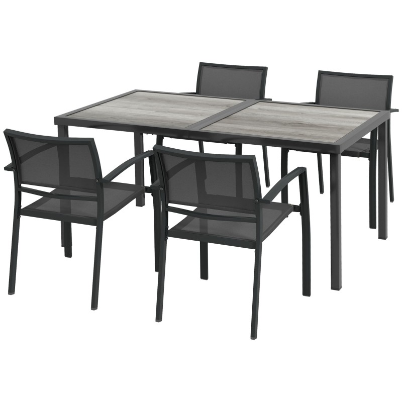 Aiamööblikomplekt: laud ja 4 tooli, 150 × 87 × 72 cm, hall