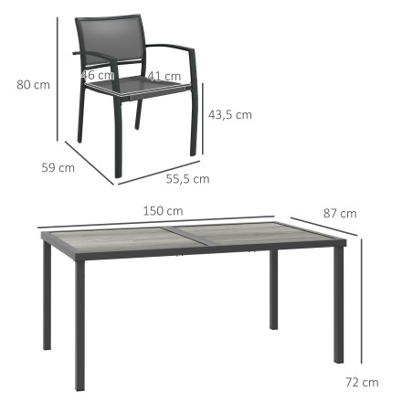 Aiamööblikomplekt: laud ja 4 tooli, 150 × 87 × 72 cm, hall