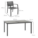Aiamööblikomplekt: laud ja 4 tooli, 150 × 87 × 72 cm, hall