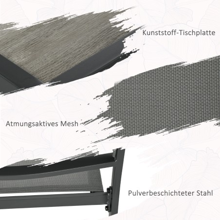 Aiamööblikomplekt: laud ja 4 tooli, 150 × 87 × 72 cm, hall