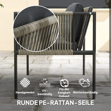 4-osaline aiamööblikomplekt diivani, tugitoolide ja klaasplaadiga lauaga, hall