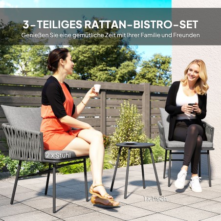 3-osaline aiamööblikomplekt: 2 tooli, laud ja 4 patja, kunstrotang, hall