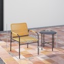 Kollane 3-osaline rotangist bistrookomplekt 2 aiatooli ja lauaga