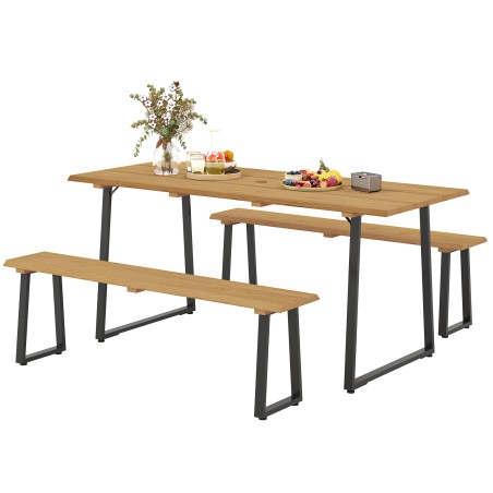 3-osaline puidust söögikomplekt 6 inimesele, laud ja 2 pinki, 178 × 76 × 77 cm
