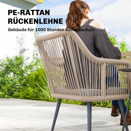 2-osaline ilmastikukindlate aiatoolide komplekt käetugede ja patjadega, helehall