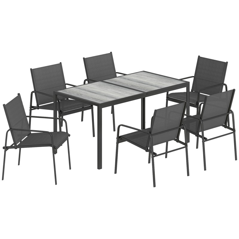 Aiamööblikomplekt 150 × 80 cm laua ja 6 tooliga, must