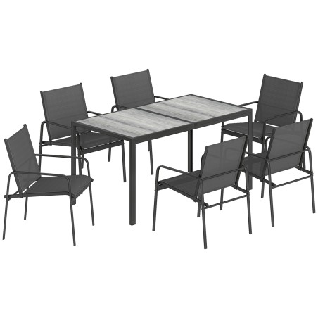 Aiamööblikomplekt 150 × 80 cm laua ja 6 tooliga, must