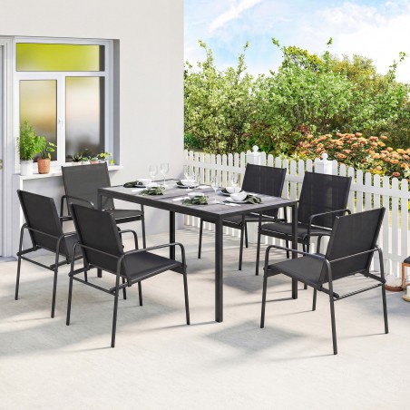Aiamööblikomplekt 150 × 80 cm laua ja 6 tooliga, must