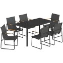 Must aiamööbli komplekt klaaslaua ja 6 dekoratiivsete käetugedega tooliga, 150 × 80 cm