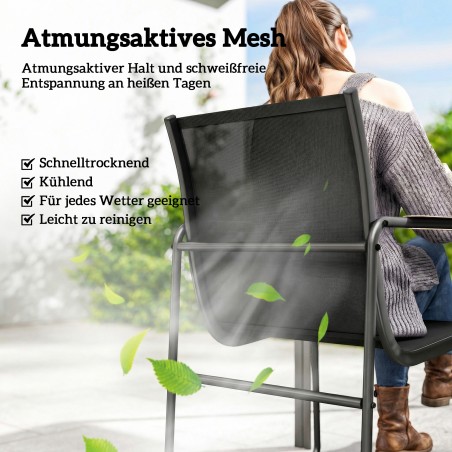 Must aiamööbli komplekt klaaslaua ja 6 dekoratiivsete käetugedega tooliga, 150 × 80 cm