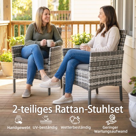2 polürotangist aiatooli komplekt eemaldatavate patjade ja terasraamiga, hall